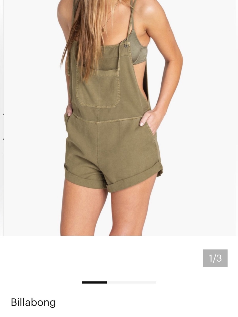 Billabong Olive Green Short Overalls